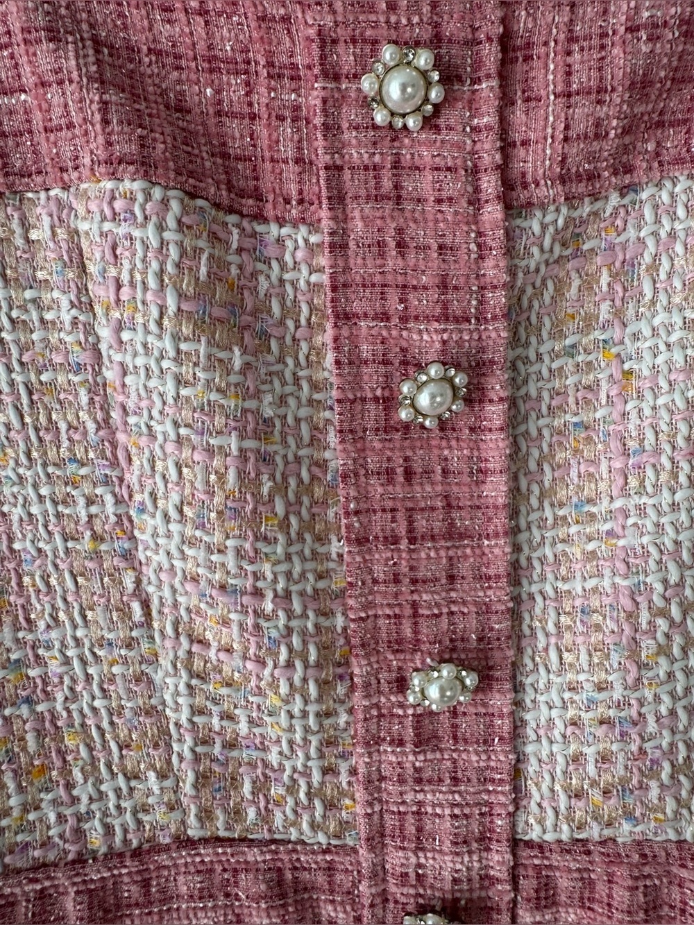 Lea & Viola Pink Tweed Pearl Button Mini Dress Size S - Picture 4 of 10